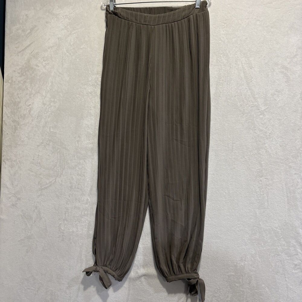 Easel Pleated Ankle Tie Pants Pull On Elastic Waist Olive Green Women’s Medium